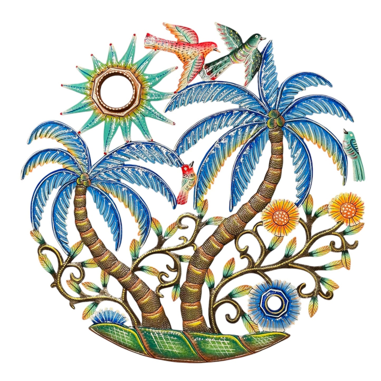 Turquoise Palm Trees Oil Drum Top