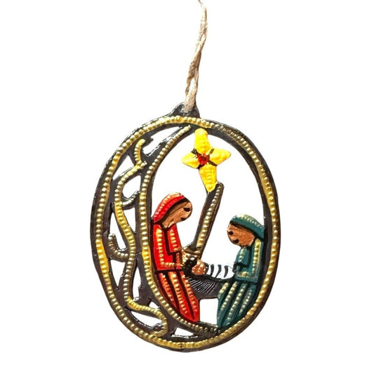 Oval Nativity Ornament- Red/Green