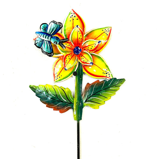 Yellow Flower with Butterfly Garden Stake