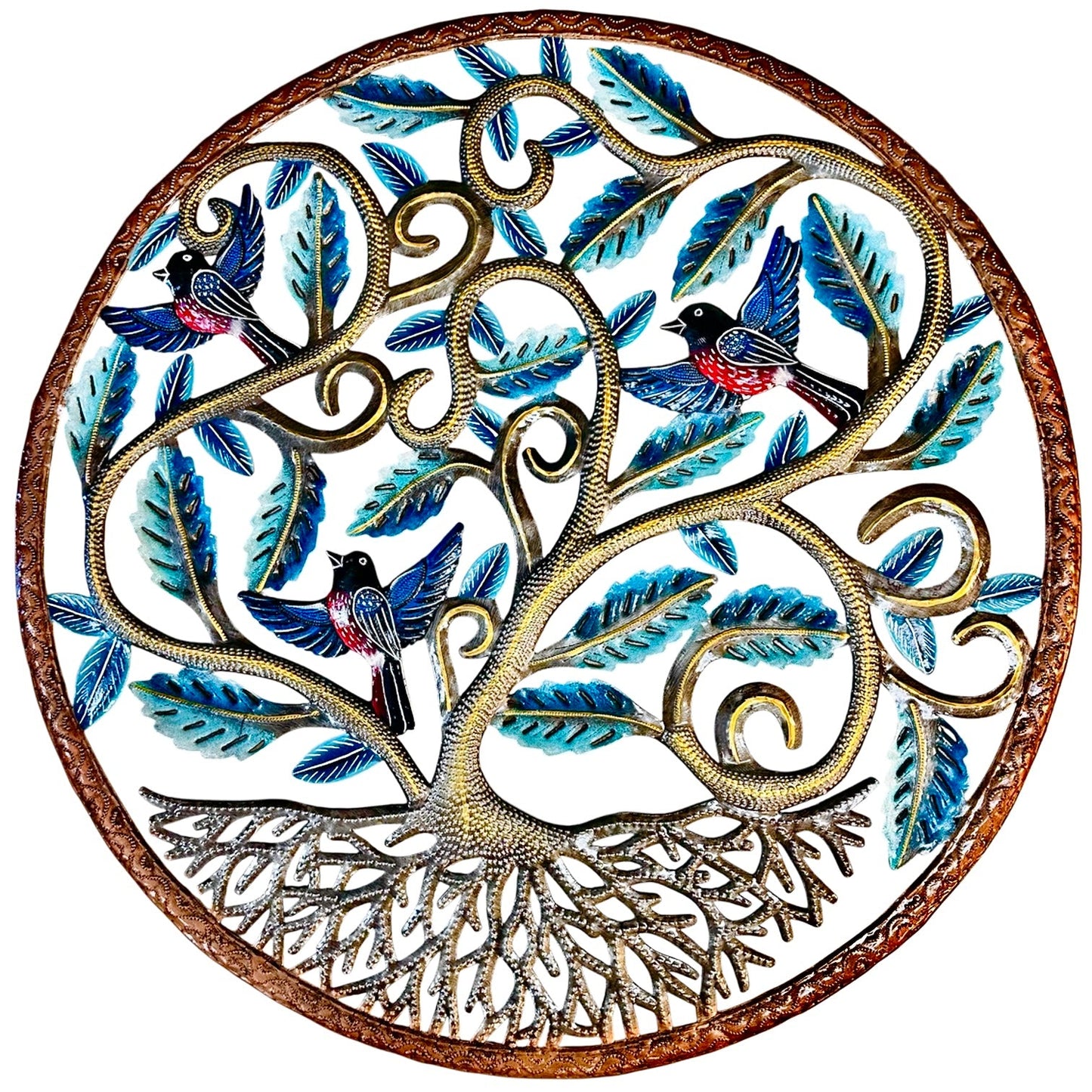 Jumbo Dark Turquoise Tree of Life with Three Birds