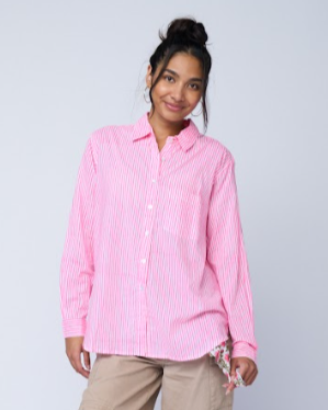 Good Boyfriend Shirt - Menswear Stripe Neon Pink