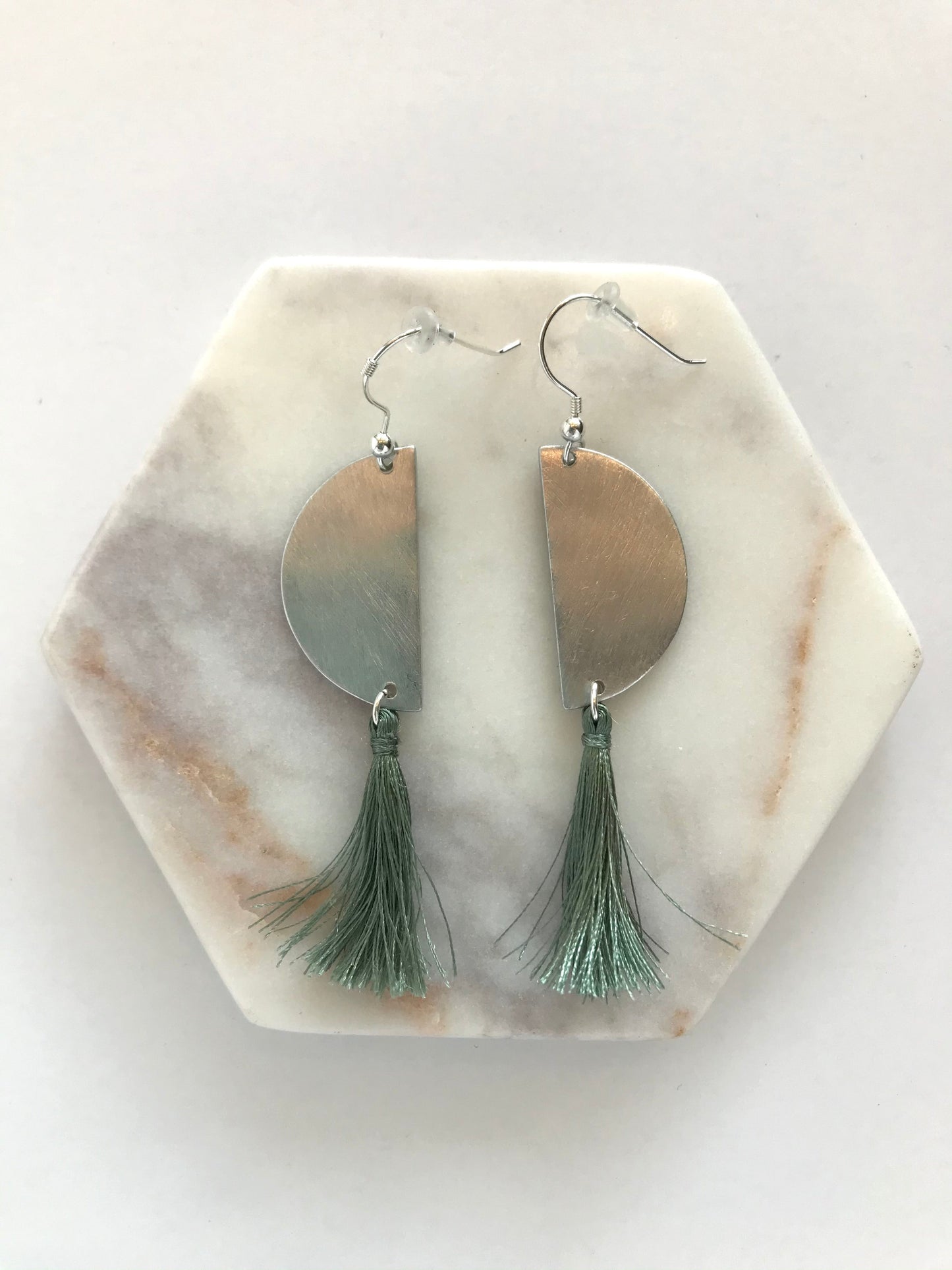 Aluminum Half Moon Tassel Earrings