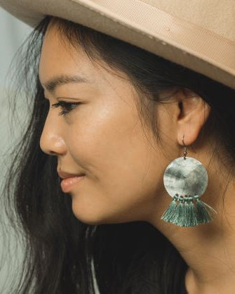 Bottle Cap Fan Tassel Earrings