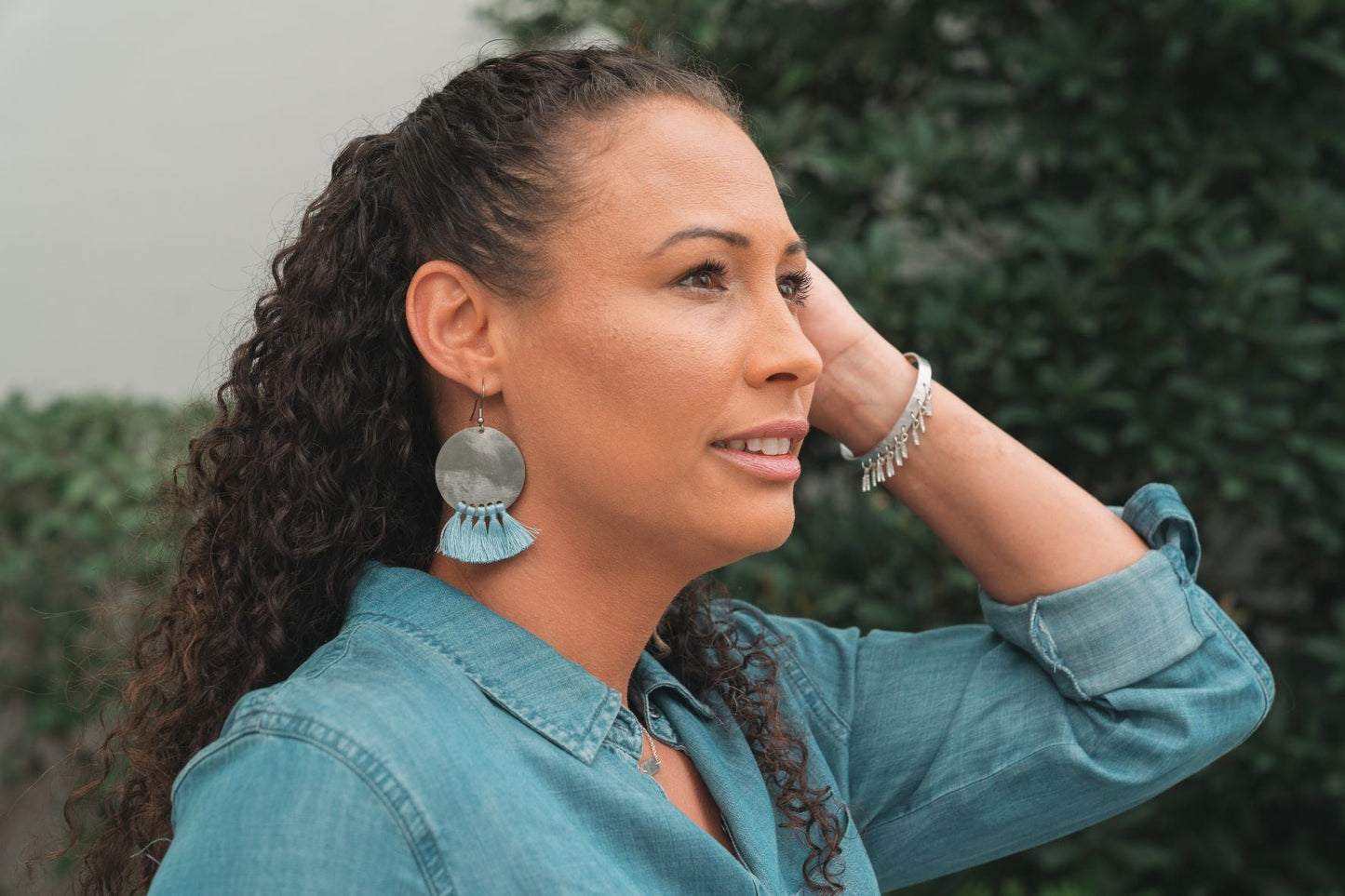 Bottle Cap Fan Tassel Earrings