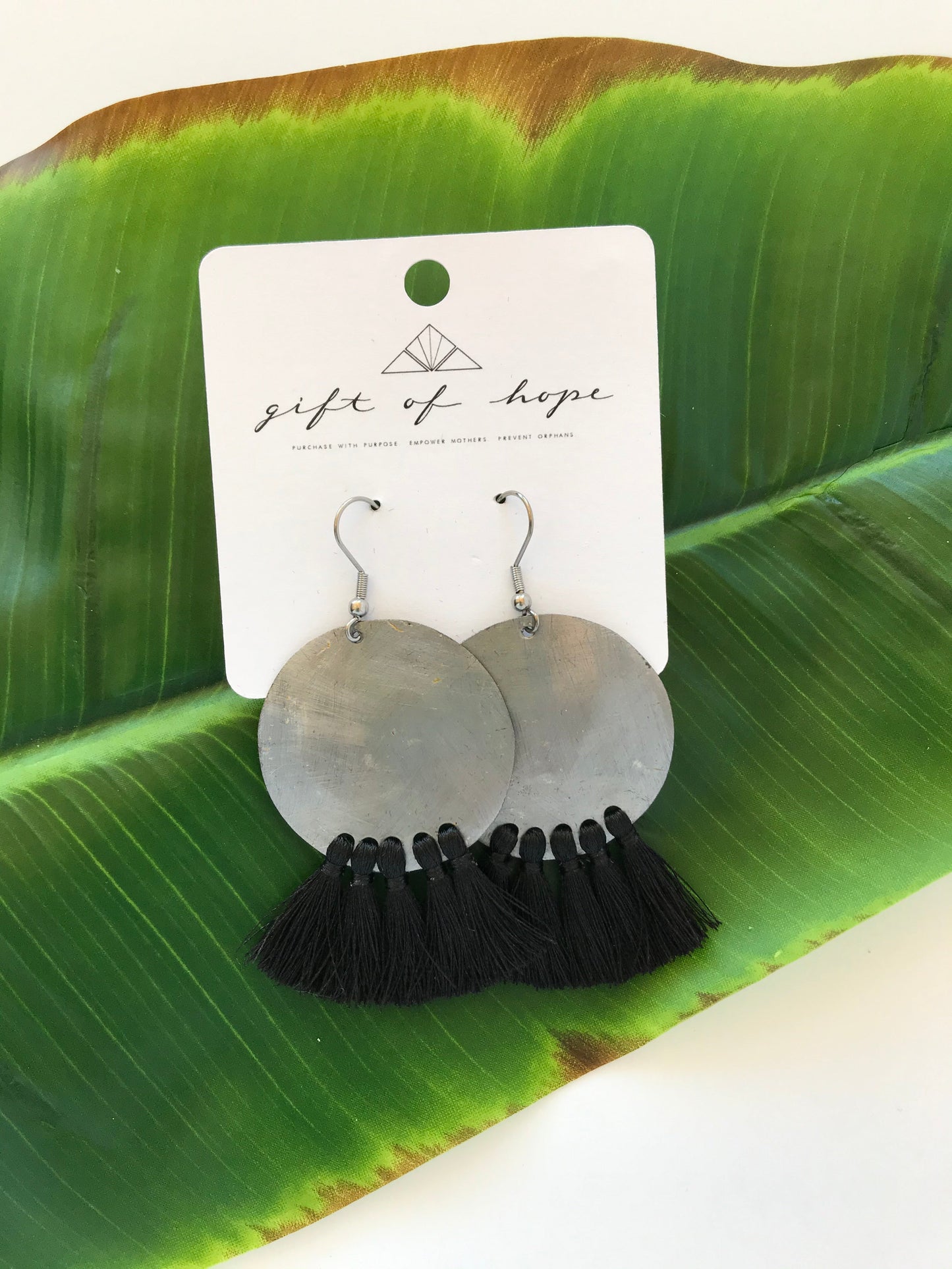 Bottle Cap Fan Tassel Earrings