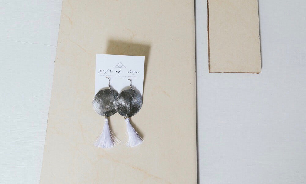 Bottle Cap Tassel Earrings