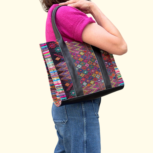 Handwoven Vintage Huipil Leather Tote and Crossbody