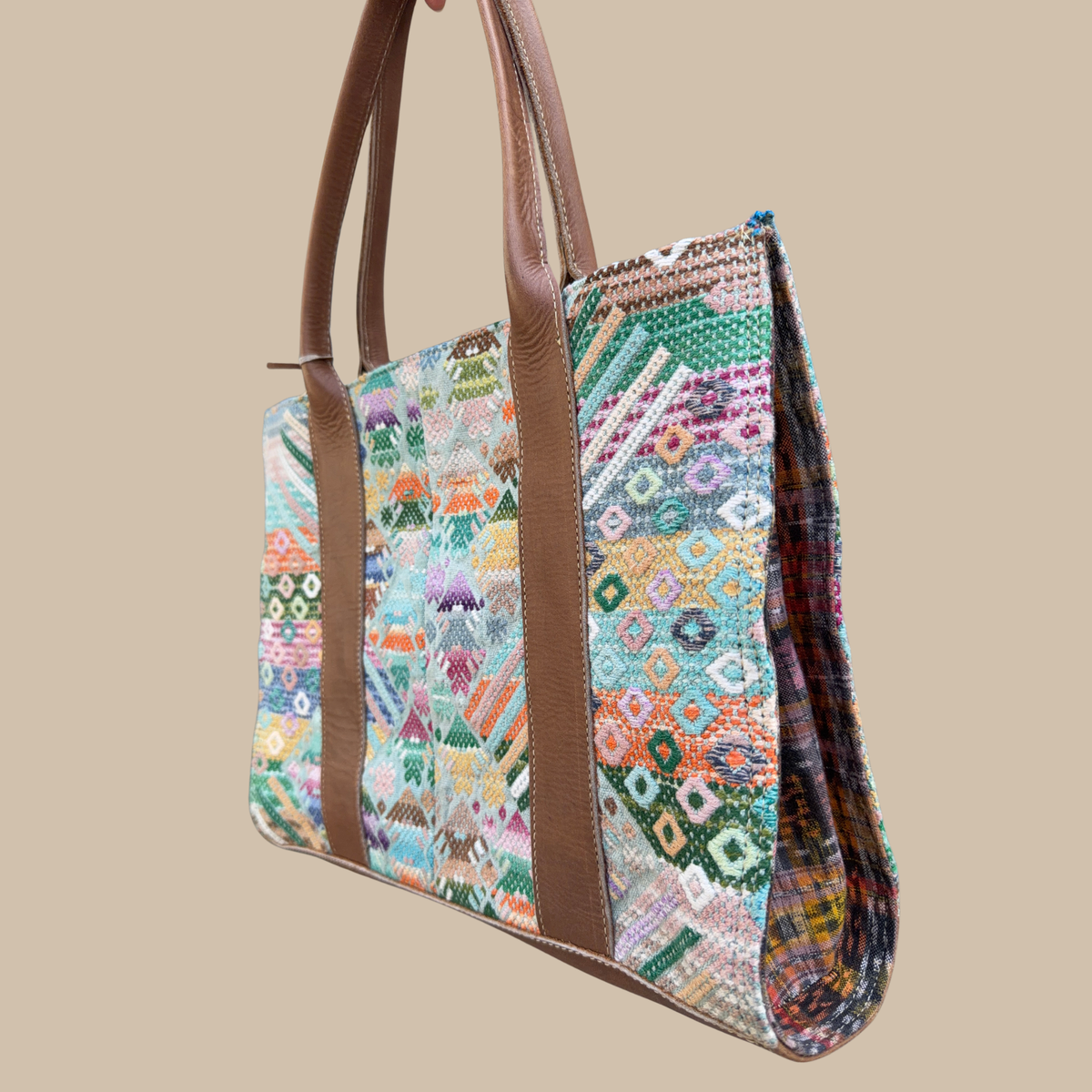 Handwoven Vintage Huipil Leather Tote - One of a Kind