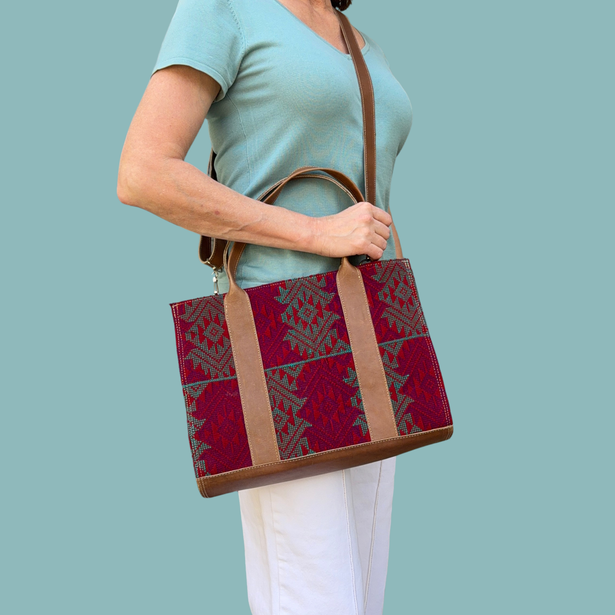 Handwoven Vintage Huipil Leather Tote - One of a Kind