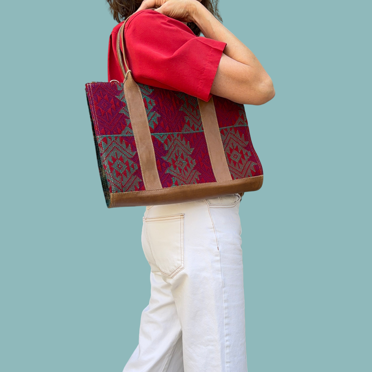 Handwoven Vintage Huipil Leather Tote - One of a Kind