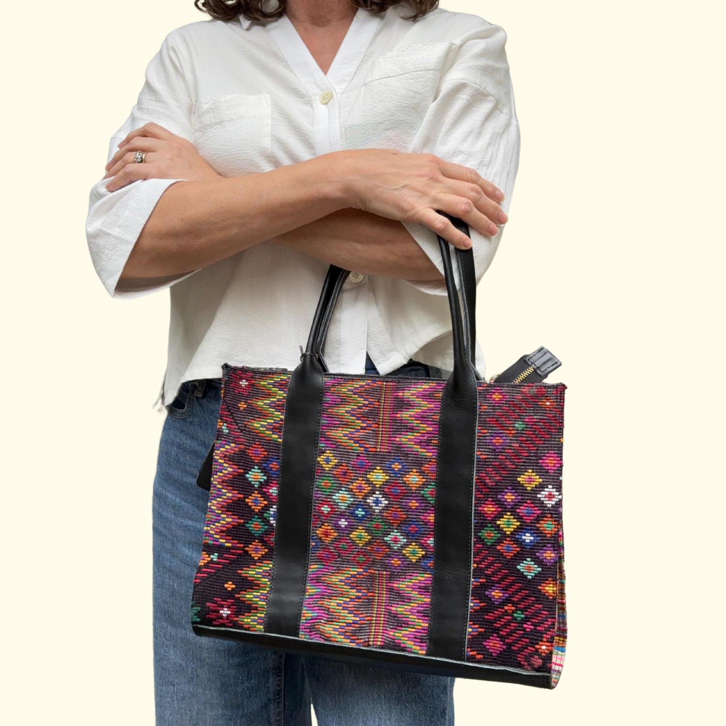 Handwoven Vintage Huipil Leather Tote and Crossbody