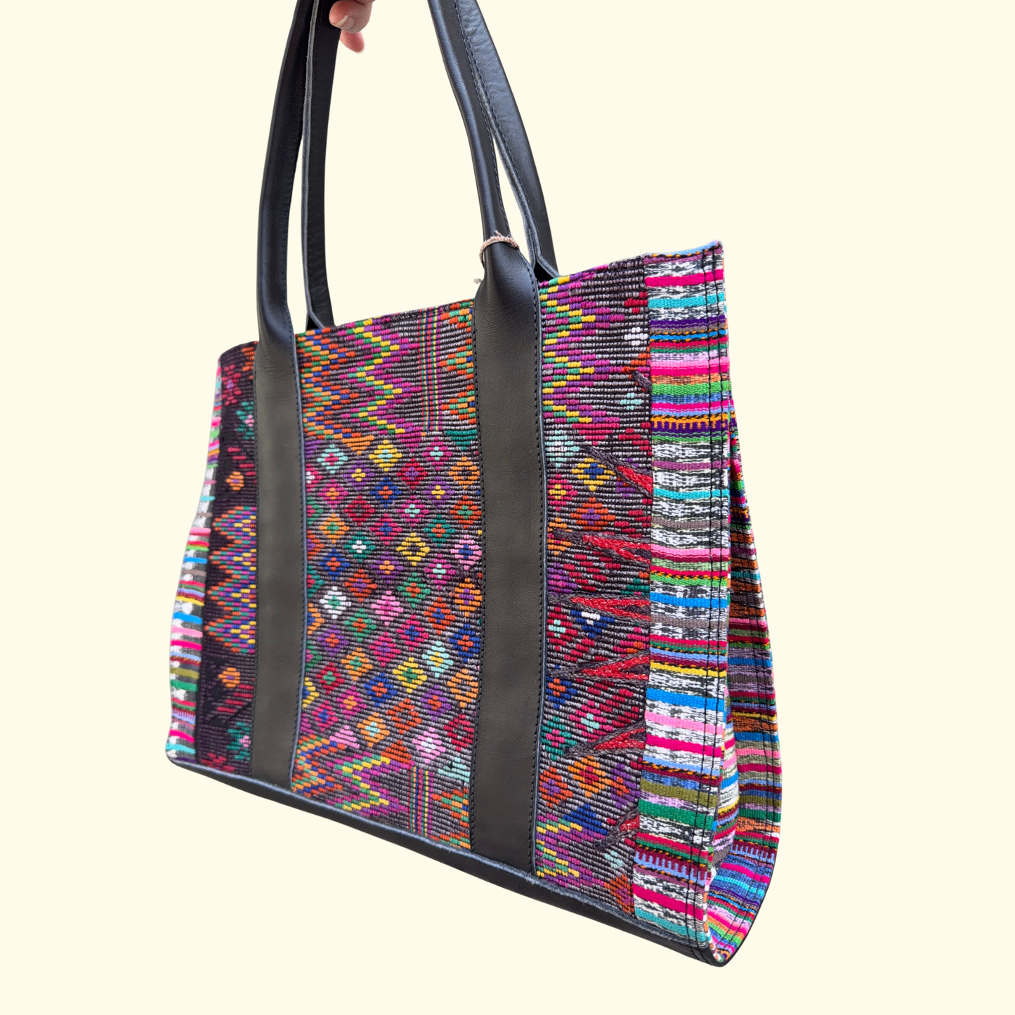 Handwoven Vintage Huipil Leather Tote and Crossbody