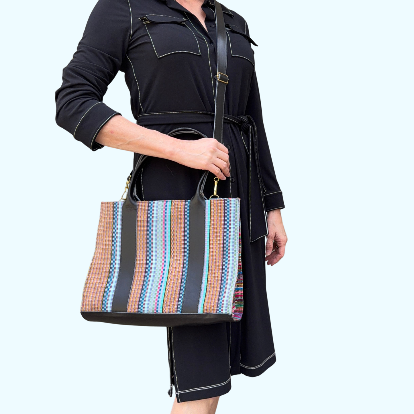 Handwoven Vintage Huipil Leather Tote and Crossbody
