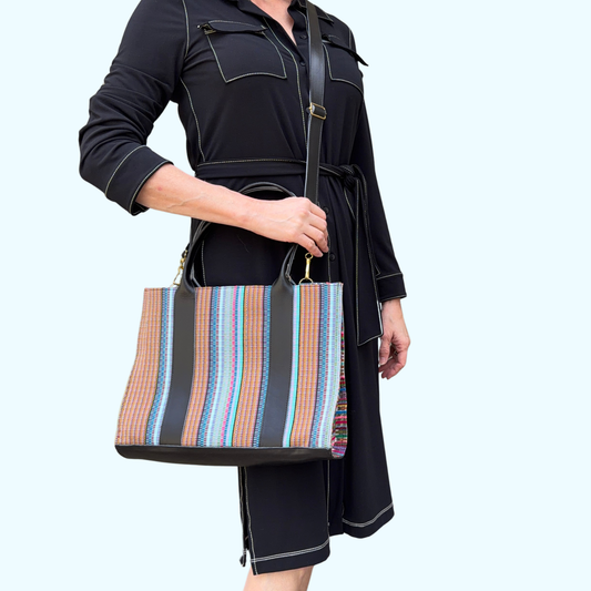 Handwoven Vintage Huipil Leather Tote and Crossbody