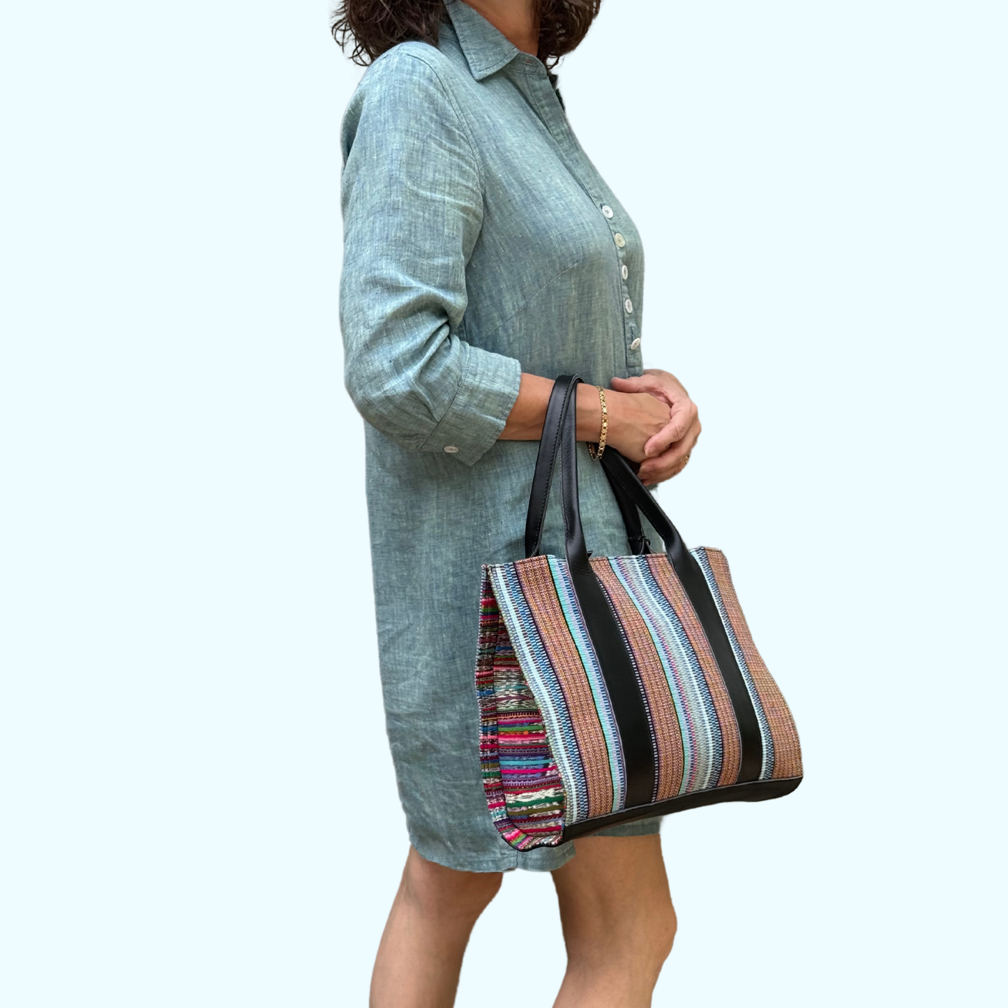 Handwoven Vintage Huipil Leather Tote and Crossbody