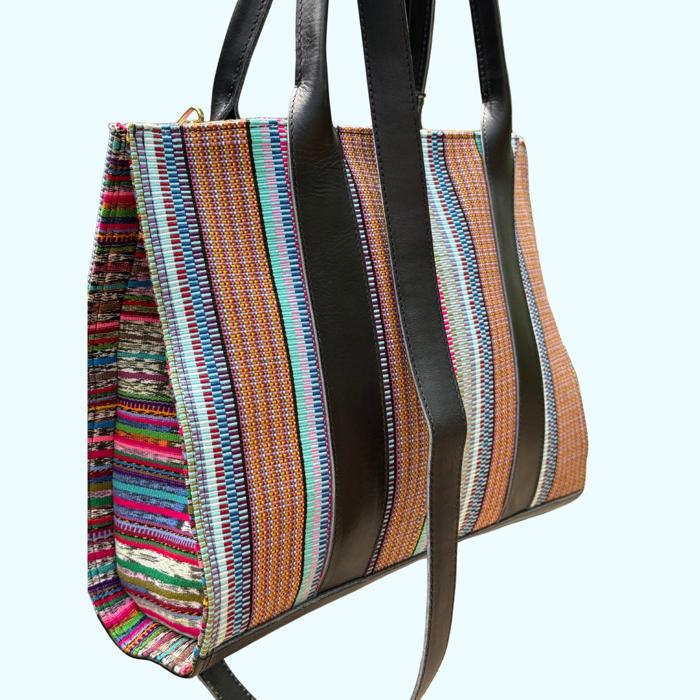 Handwoven Vintage Huipil Leather Tote and Crossbody