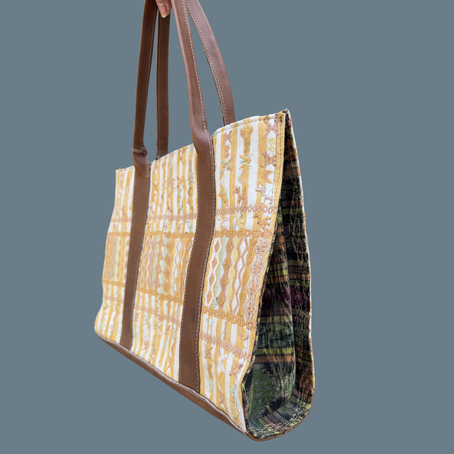 Handwoven Vintage Huipil Leather Tote and Crossbody