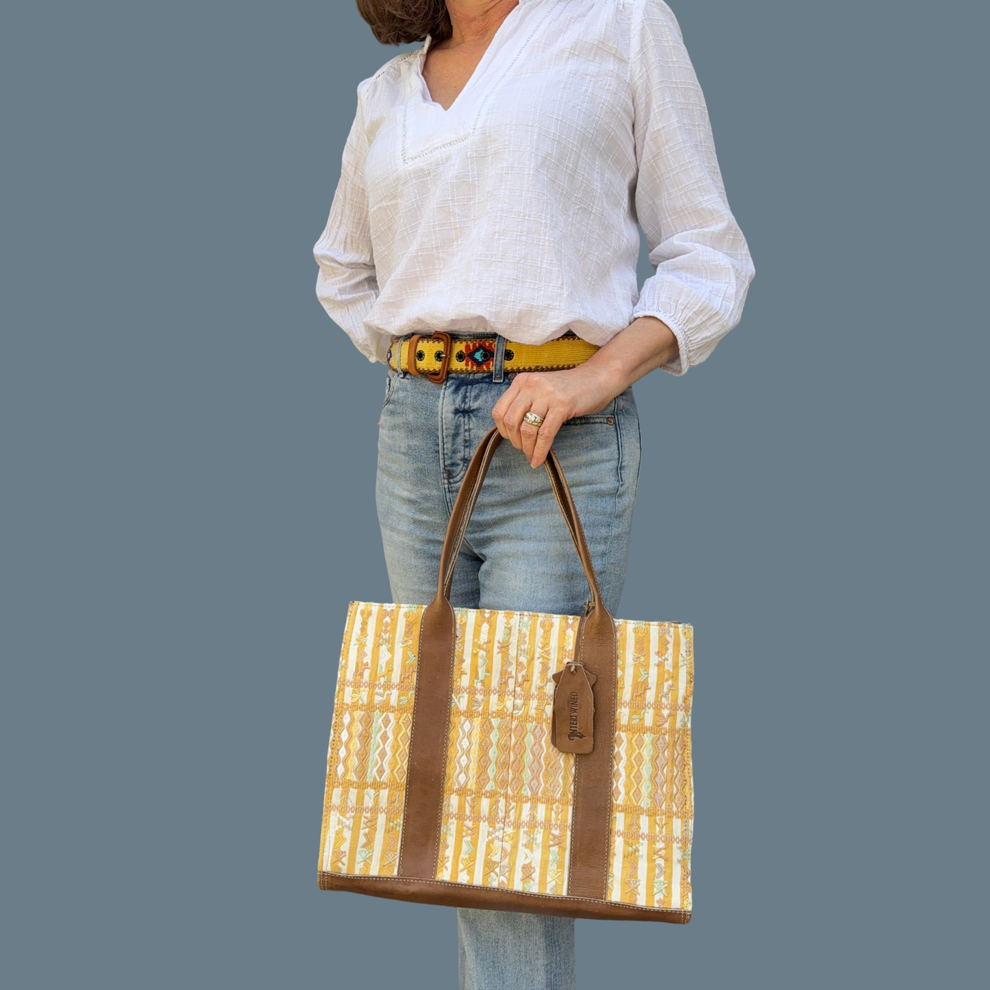 Handwoven Vintage Huipil Leather Tote and Crossbody