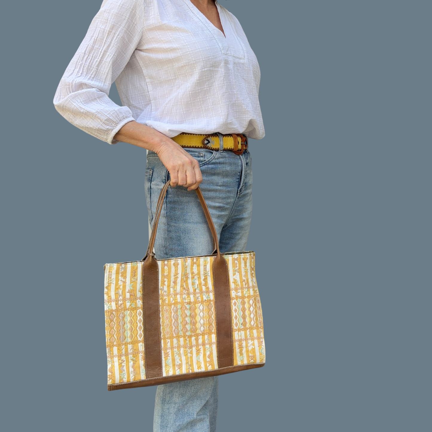Handwoven Vintage Huipil Leather Tote and Crossbody