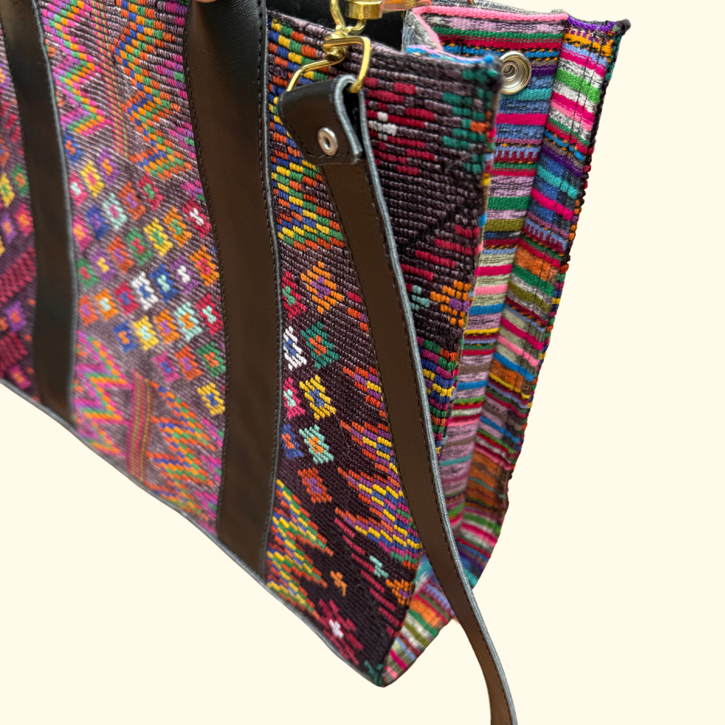 Handwoven Vintage Huipil Leather Tote and Crossbody