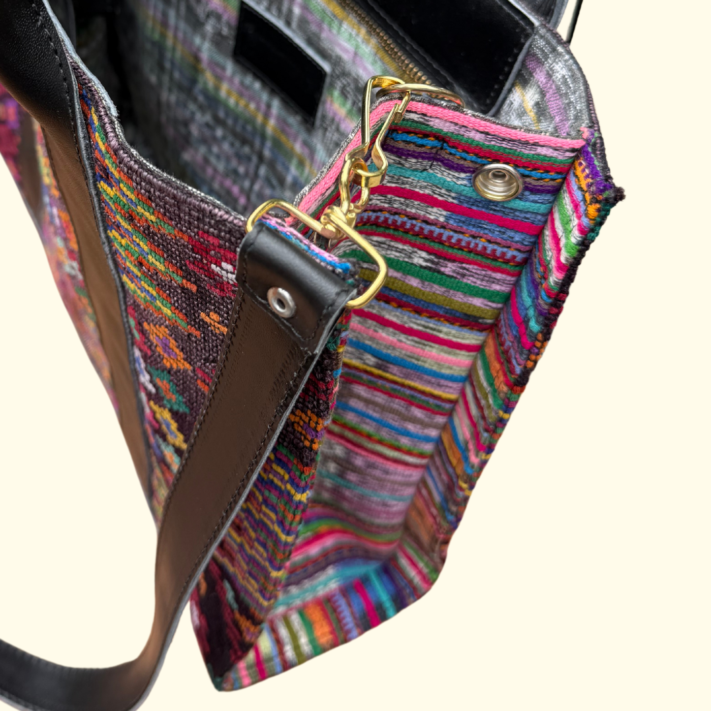 Handwoven Vintage Huipil Leather Tote and Crossbody