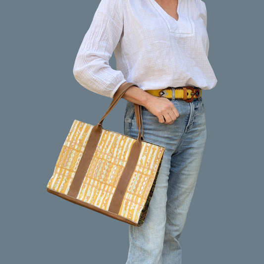 Handwoven Vintage Huipil Leather Tote and Crossbody
