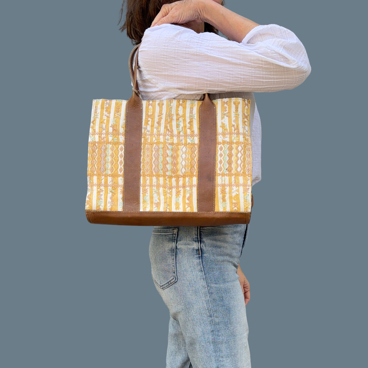 Handwoven Vintage Huipil Leather Tote and Crossbody