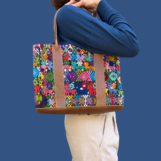 Handwoven Vintage Huipil Leather Tote and Crossbody