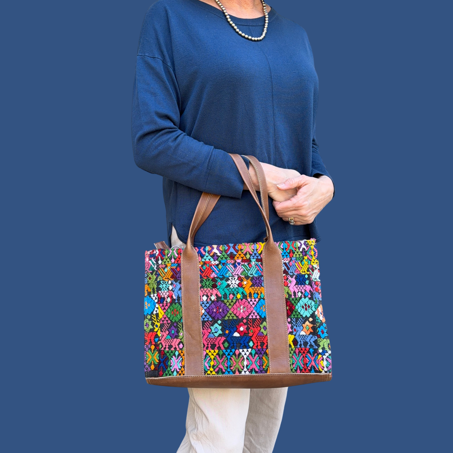 Handwoven Vintage Huipil Leather Tote and Crossbody