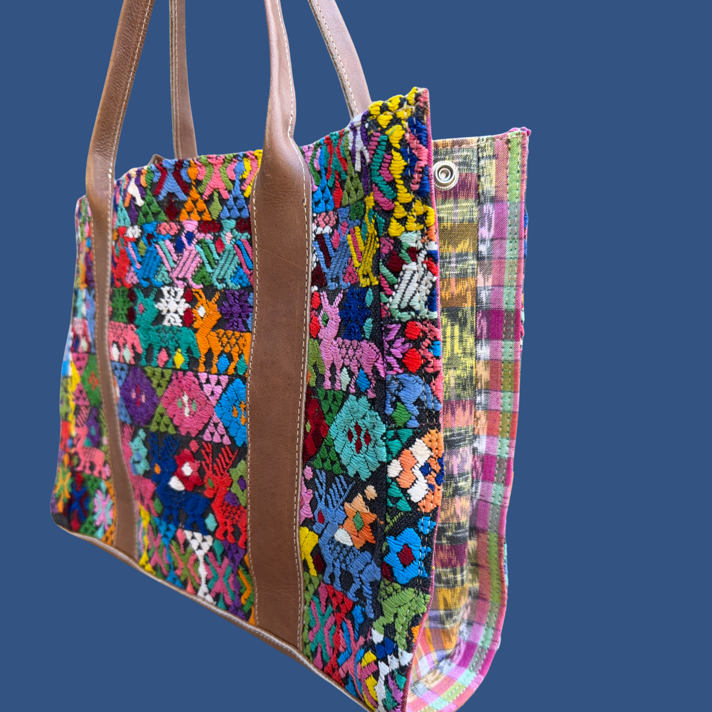 Handwoven Vintage Huipil Leather Tote and Crossbody