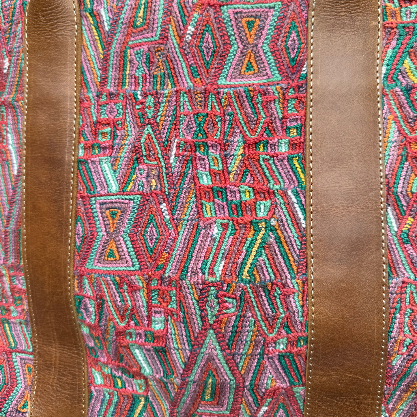 Handwoven Vintage Huipil Leather Tote