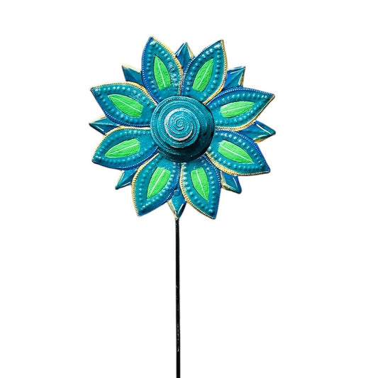 3-D Elaborate Blue and Green Flower Garden Stake