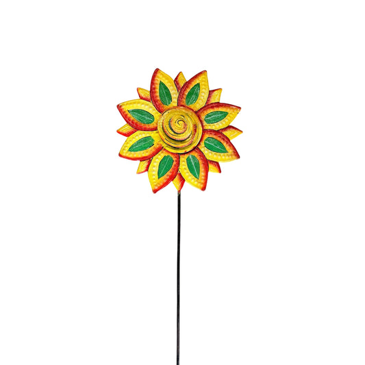 3-D Elaborate Yellow and Green Flower Garden Stake