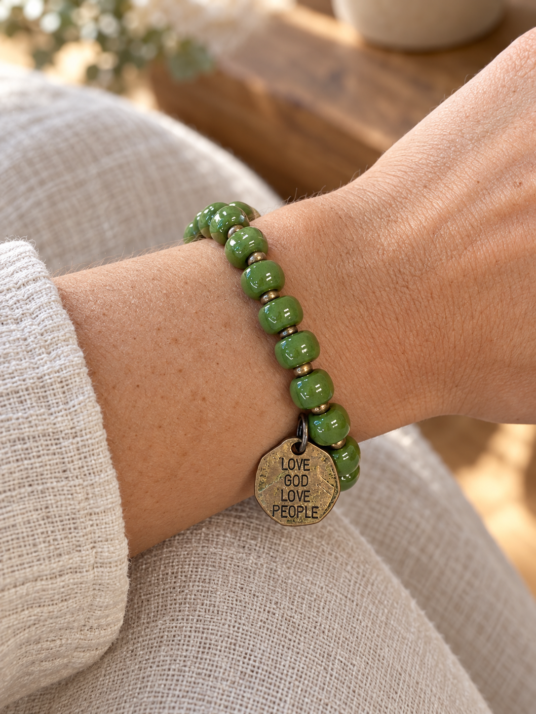 Ceramic Coin Bracelet - Love God Love People