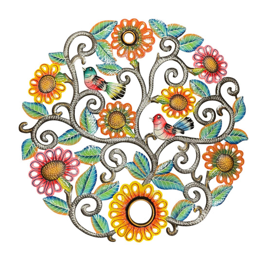 Birds and Flowers Tree of Life Oil Drum Top
