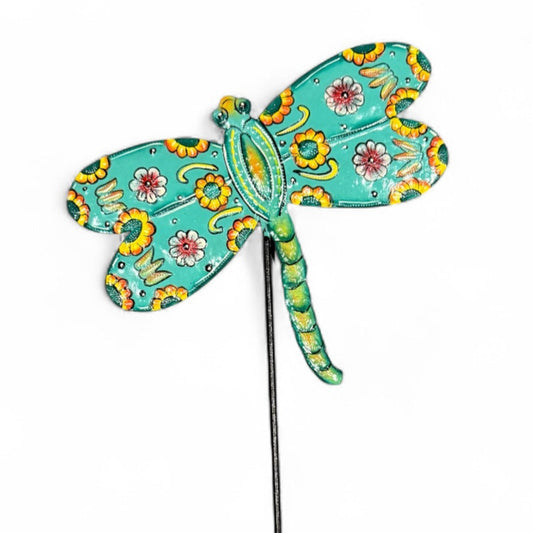 Turquoise Floral Dragonfly Garden Stake