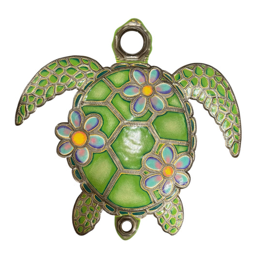 Sea Turtle Oil Drum Top with Flowers- Green
