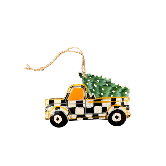 Checkerboard Truck Ornament- White/Black