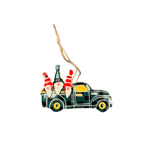 Checkerboard Truck Ornament- Green/Black