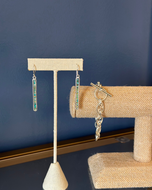 EXCLUSIVE Blue Beaded Earrings and Silver Bold Link Bracelet Set