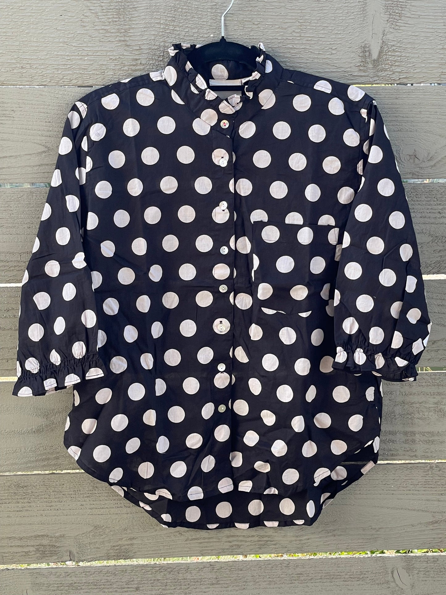 Good Girlfriend Shirt with Ruffle Trim - True Dot Black