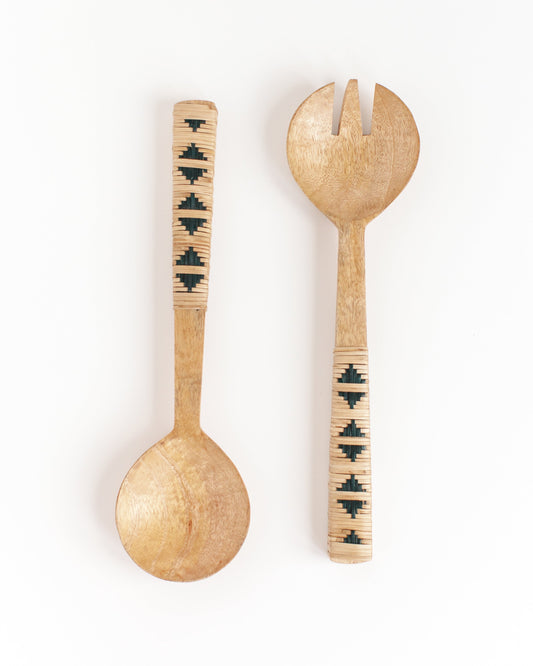 Geo Woven Mango Wood Salad Servers