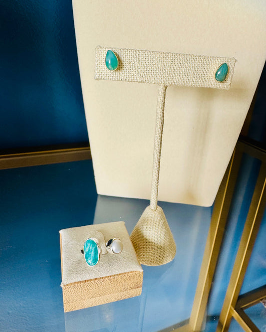 EXCLUSIVE Larimar Studs and Amazonite Ring Set