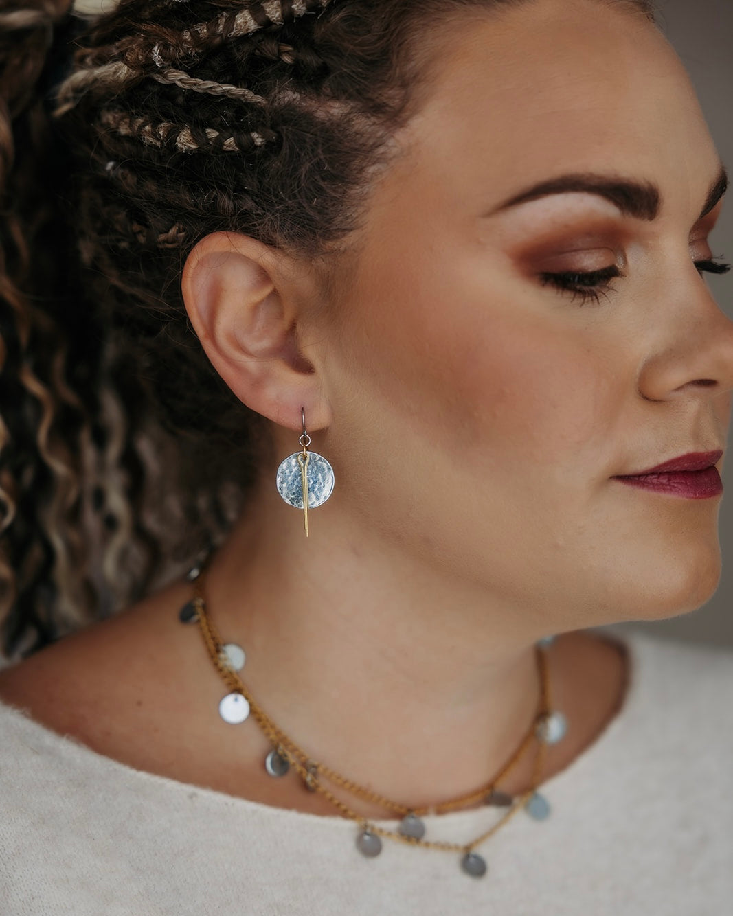 Full Circle Earrings | Repurposed Steel & Brass Automotive Parts | Stainless Steel Ear Wire