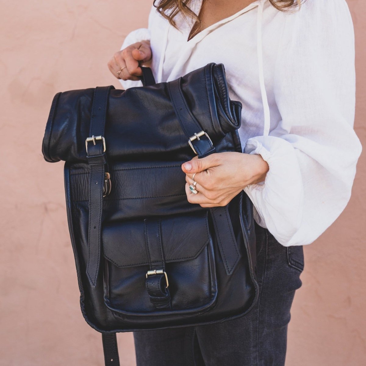 Adventurer Leather Rolltop Backpack