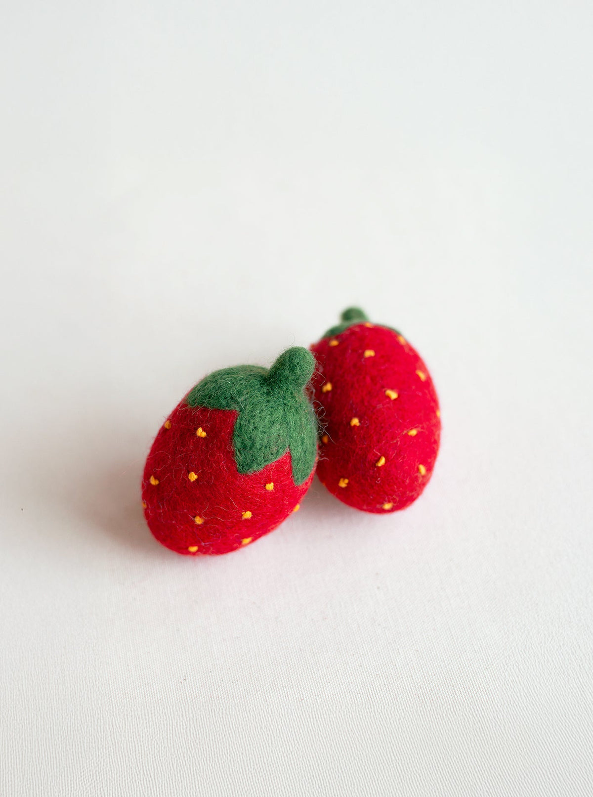 RED STRAWBERRY WOOL CAT TOY SET of 2