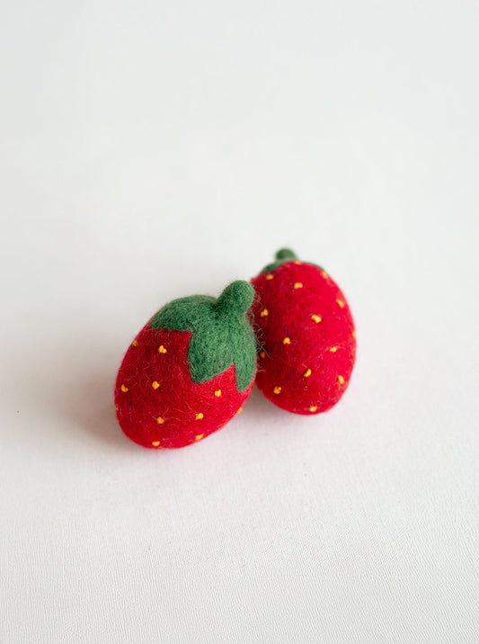 RED STRAWBERRY WOOL CAT TOY SET of 2