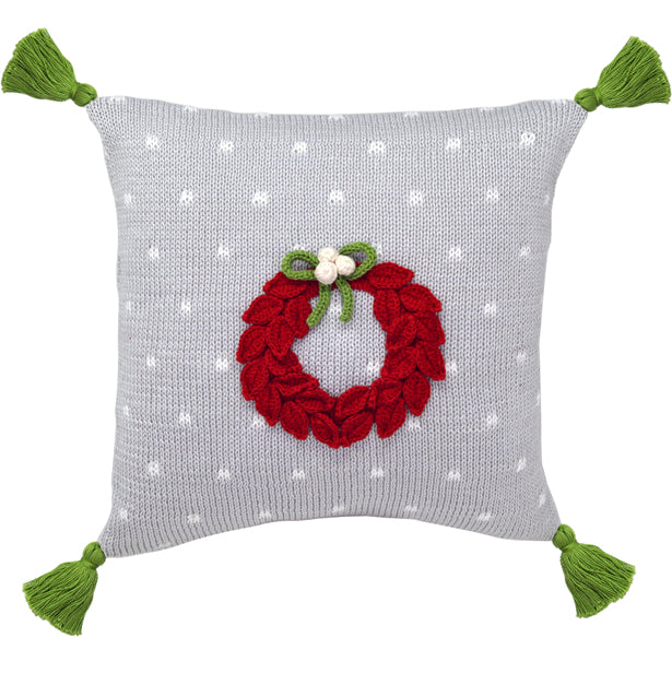 Red Wreath Pillow, Grey