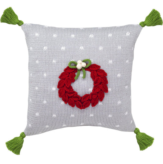 Red Wreath Pillow, Grey