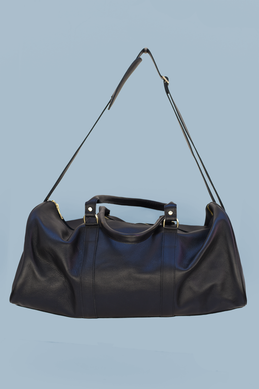 Large Leather Duffel in Black